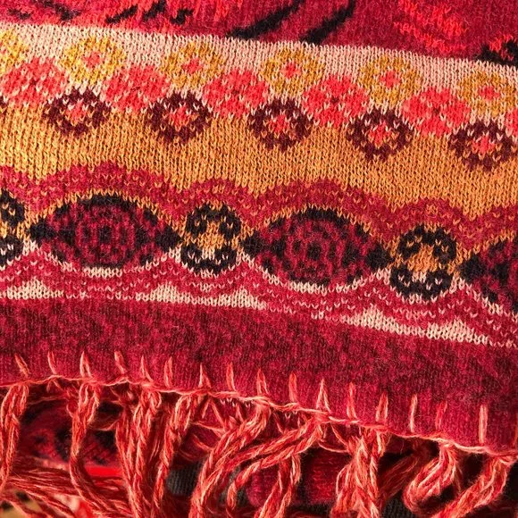 Stunning Vintage Cooi Knit Nordic Fringe Cropped Boho Cardigan Sweater Bohemian - Picture 8 of 9